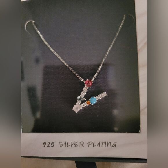 925 silver plating stone and diamond V necklace - Picture 3 of 4